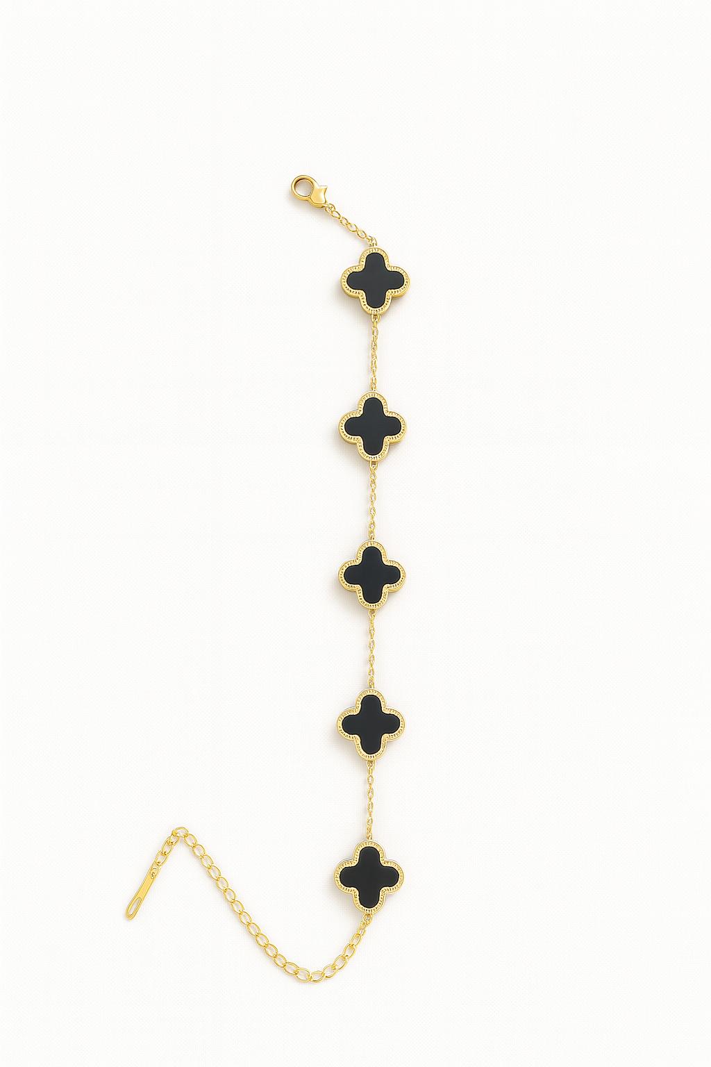 Four leaf Black Gold Bracelet for Women