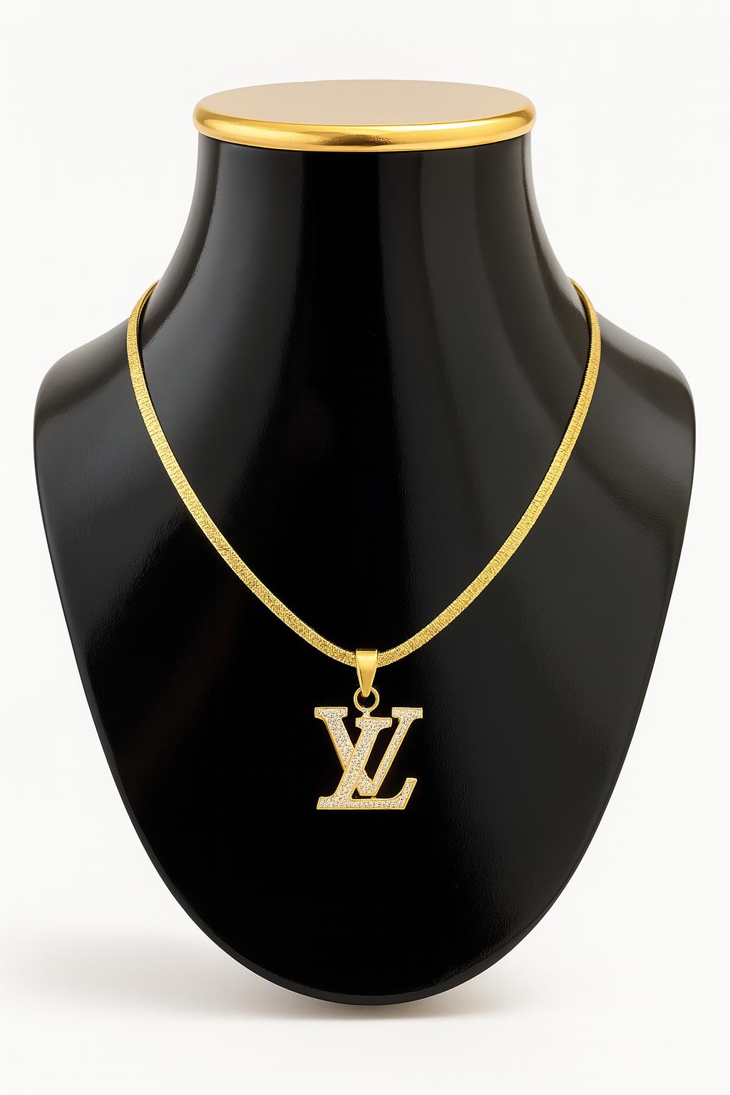 LV Charm Pendant with Snake Chain Gold Color