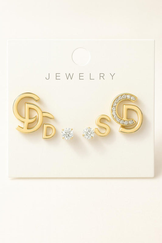 3 in 1 Women Fashion Earrings with White beautiful Stones