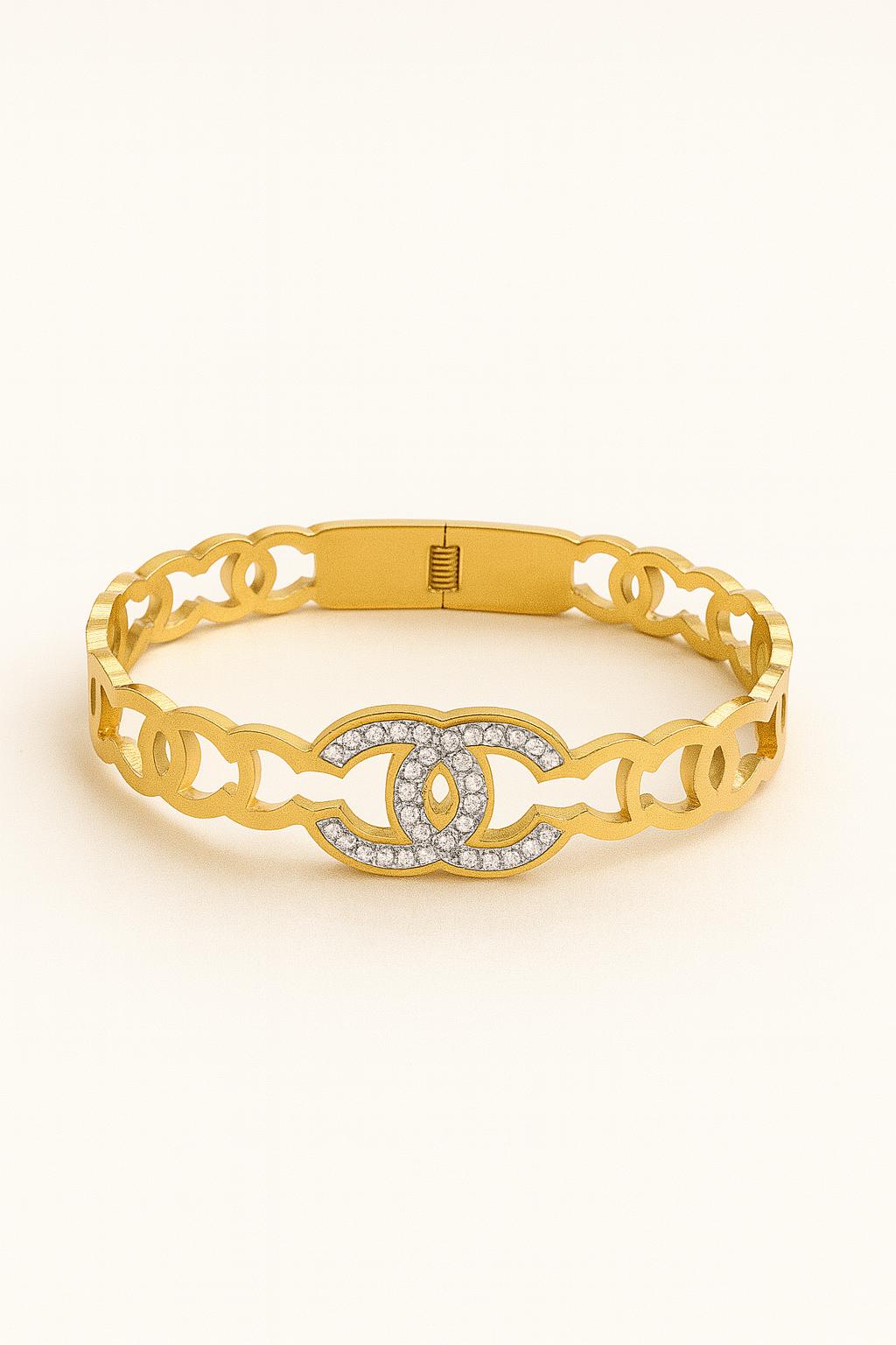 Stainless Steel Handcuff| Channel brand| Gold Diamond