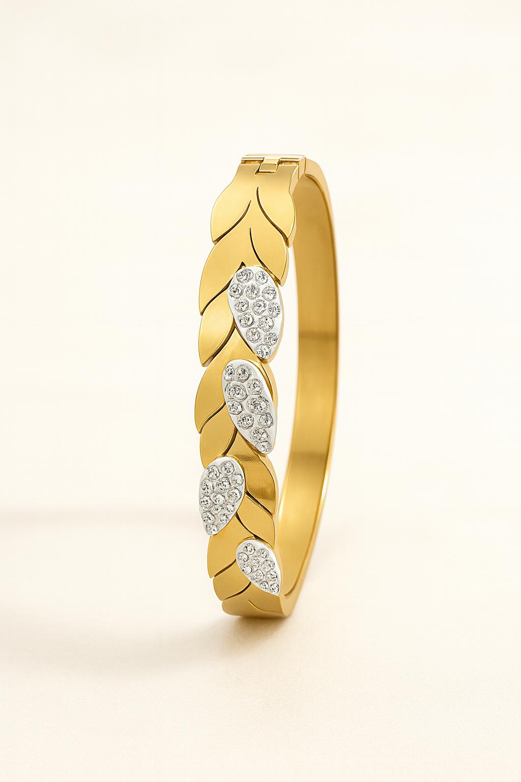 Product image Product image Product image Verdant veil Gold Cuff Bracelet with White Diamonds| Women Fashion
