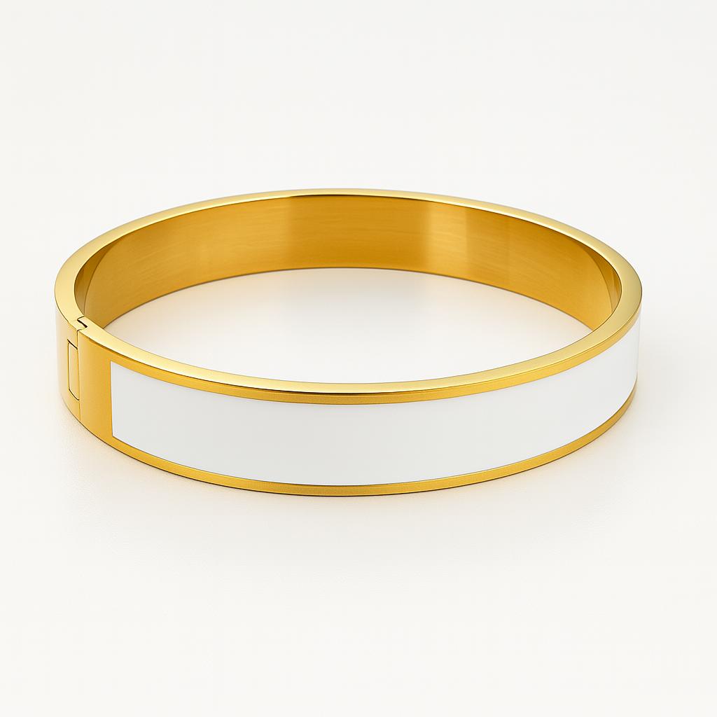 Premium White Enamel Gold Cuff Bracelet with White filling