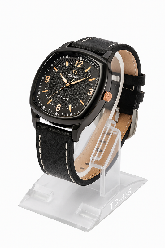 Tubular Black Men’s Quartz Watch | Premium Strap Edition