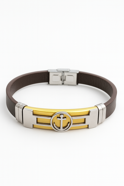 Silver Brown Strap| Anchor Style Men’s & Boys Bracelet