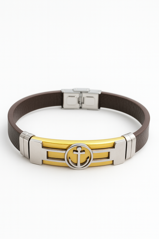Silver Brown Strap| Anchor Style Men’s & Boys Bracelet