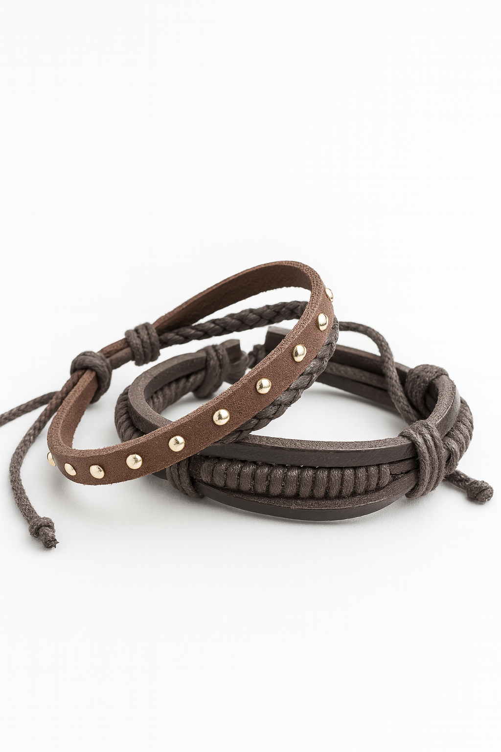 Pure Brown leather Men’s & Boys Bracelet with Golden Beats Pack of 2