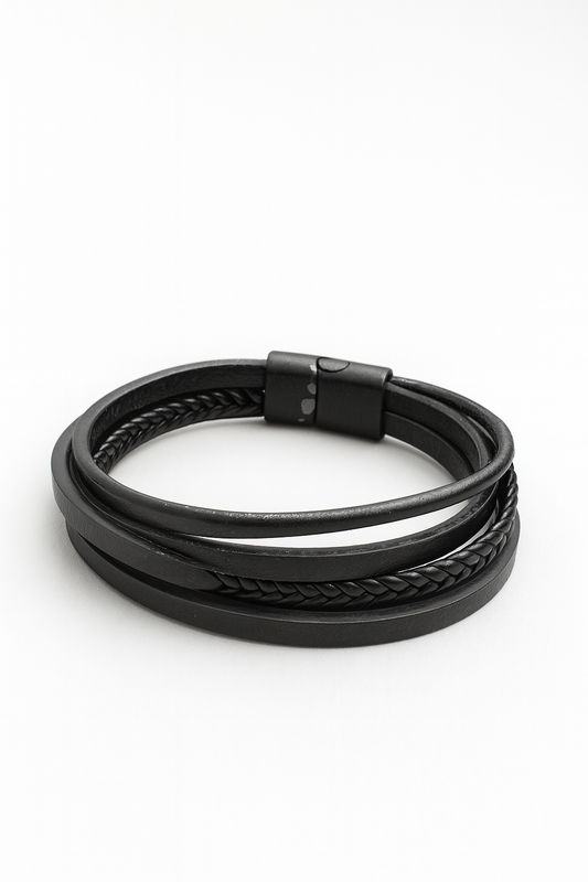 Stylish Multi Layer Black leather wrap bracelet for Men’s & Boys