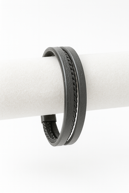 Stylish Multi Layer Black leather wrap bracelet for Men’s & Boys