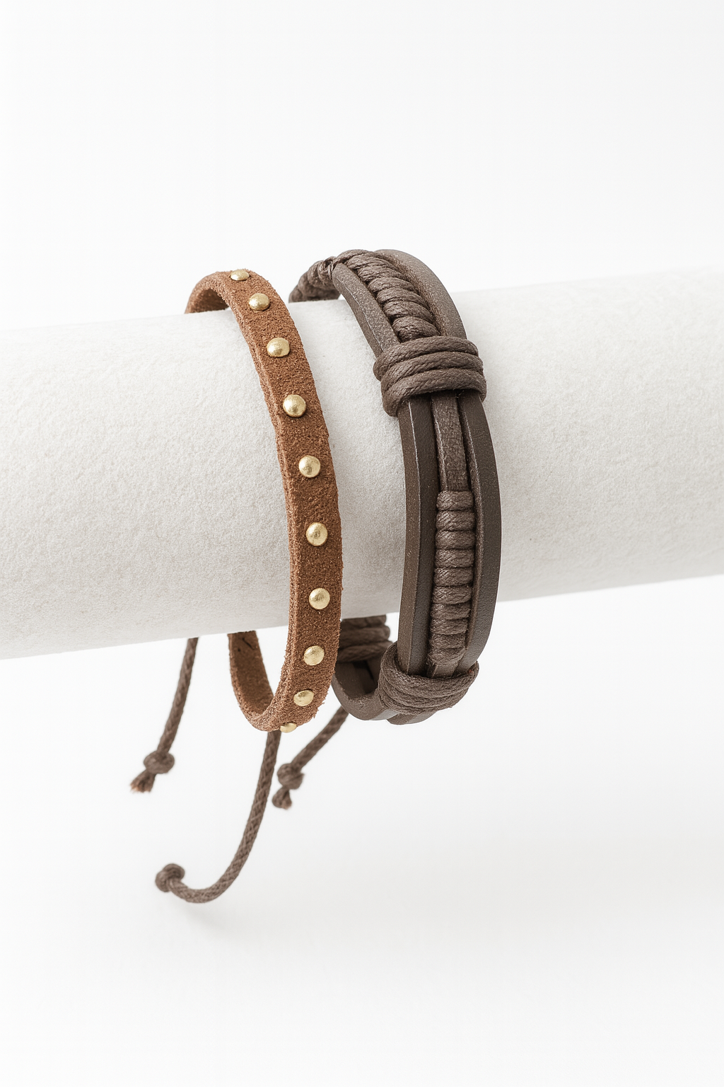 Pure Brown leather Men’s & Boys Bracelet with Golden Beats Pack of 2
