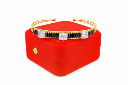 Lilly Zircon Stone Bangles Gold Black White-Women’s Choice Adjustable bangle