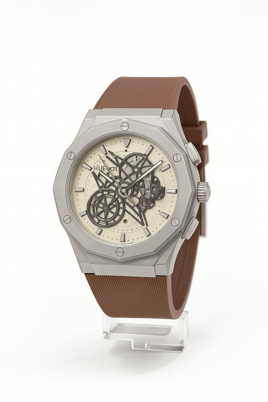 HUBLOT Men’s Watch| Premium Strap| Silver & Brown