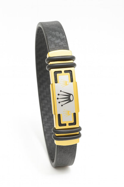 Rolex Brand Men’s & Boys Bracelet| Gold and Black Leather Strap
