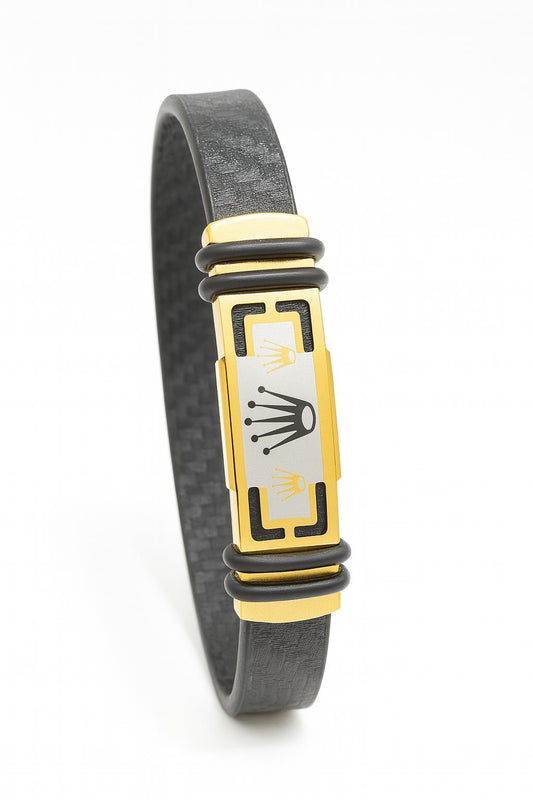 Rolex Brand Men’s & Boys Bracelet| Gold and Black Leather Strap