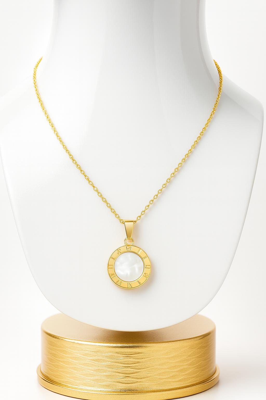 Akizoom Luxury Roman Letter Shell Necklace Stainless Steel for women