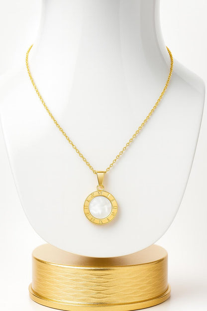 Akizoom Luxury Roman Letter Shell Necklace Stainless Steel for women