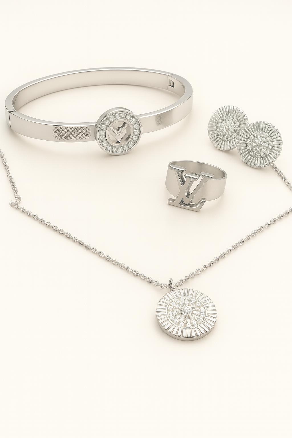 4 in 1 LV Silver Classic jewelry