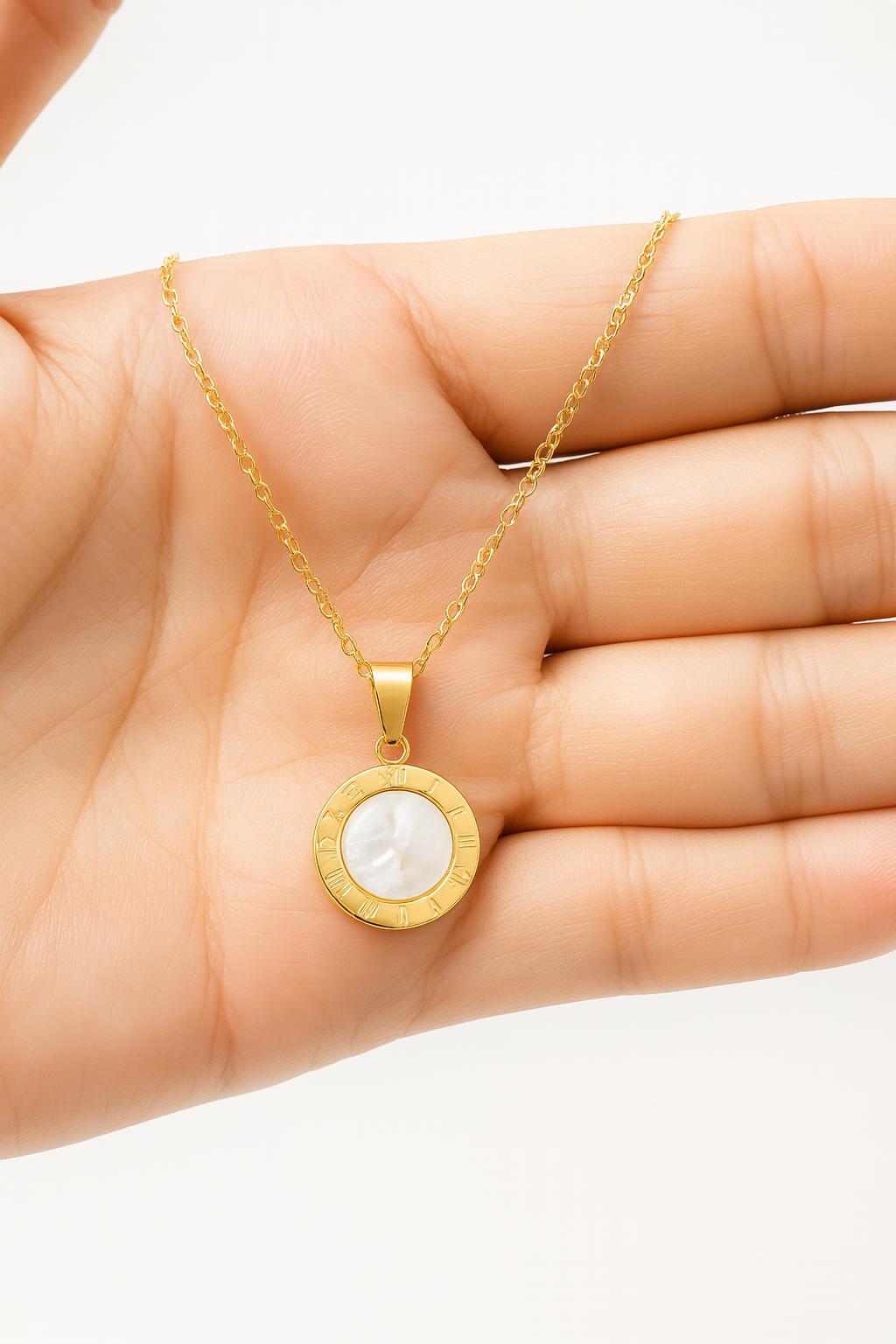 Akizoom Luxury Roman Letter Shell Necklace Stainless Steel for women